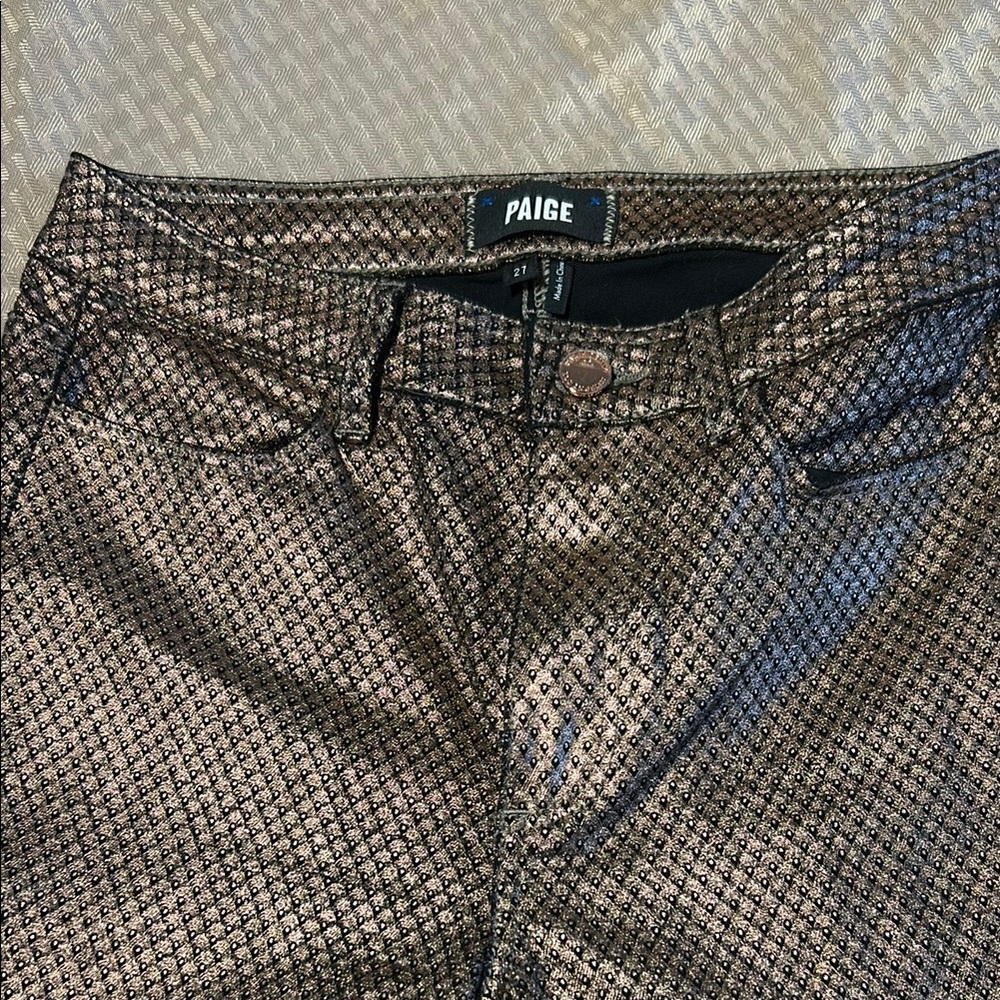 Paige Hoxton Ultra Skinny Shimmering Rosegold Textured pants Size 27